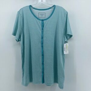 Charter Club Intimates Womens Pajama Set L Blue Stripe Button Front Top Shorts